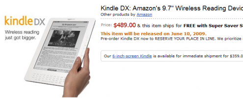 Les 10 pouces d'écran du Kindle DX en vente le 10 juin
