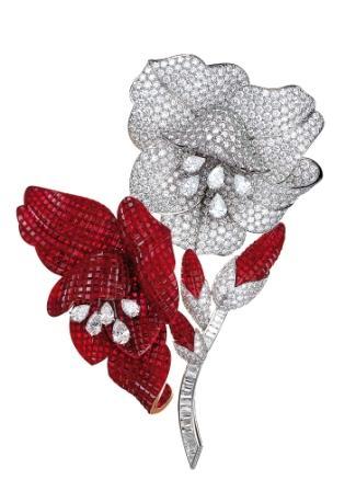 Van Cleef & Arpels Millenium clip with Mystery Setting rubies and diamonds