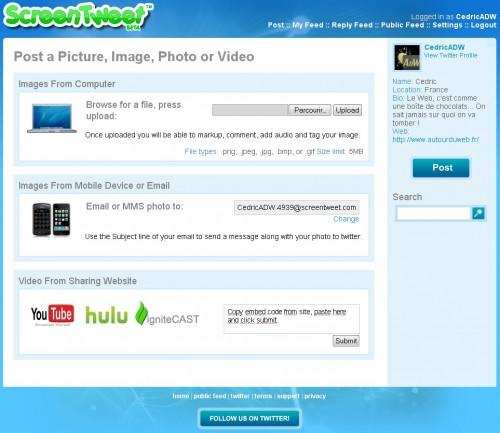 screentweet partage 500x433 Screentweet, partagez vos fichiers simplement sur Twitter