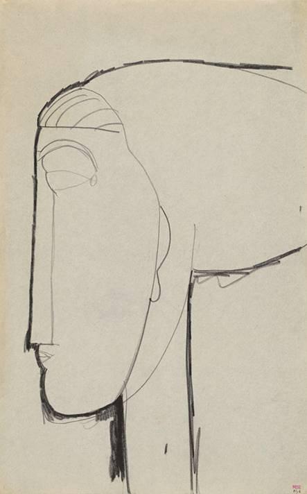 Modigliani Head in Left profile with chignon-1910