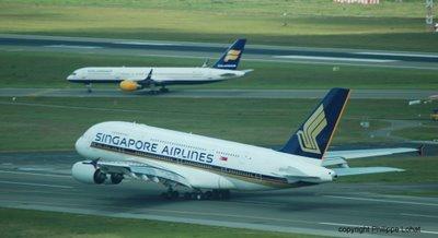 Départ de l'A380 de Singapore Airlines de Roissy