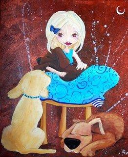 princesse fée avec trois chiens illustration illustratrice