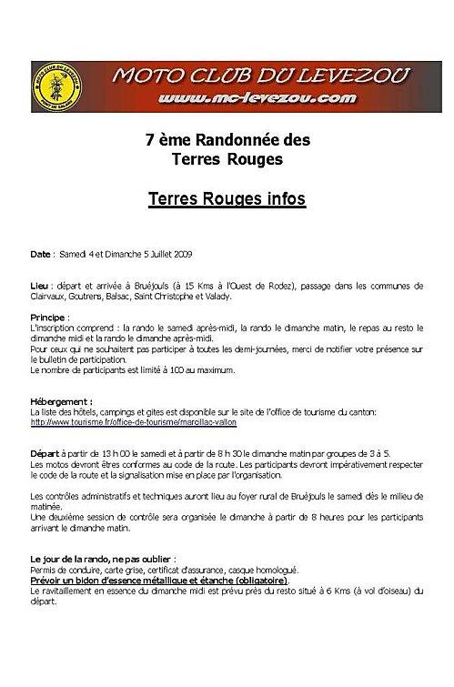 Engagement de la 7 ème Rando des Terres Rouges (12) le 4 et 5 juillet 2009