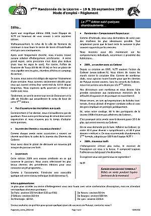 Inscription de la 7 èmel'équipe de NLTT randonnée de la Licorne (89) le 19 et 20 septembre 2009