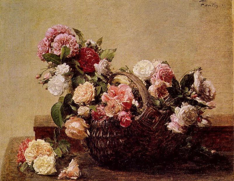 Henri FANTIN-LATOUR «Panier de roses rouges, roses et blanches»