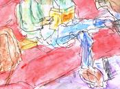 Temps lecture médiathèque croquis aquarellé