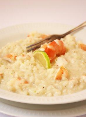 Risotto aux crevettes, citron vert et coco