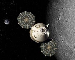 Le vaisseau Orion en orbite lunaire (vue d'artiste, crédit : Nasa)