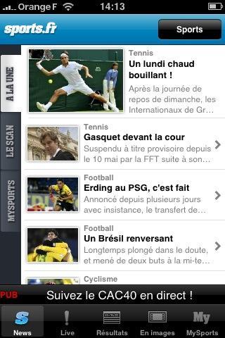 Sports Sports 6 applications iPhone gratuites « spécial actualité »