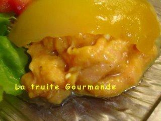 L'Effilée de truite au mangue confite et vinaigrette à l'orange