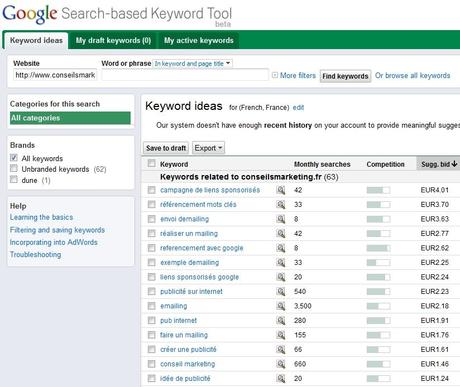 Plus de 100 conseils pour bien débuter sur Internet… analyse mots clés adsense