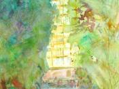 Aquarelle motif paysage urbain château d’eau