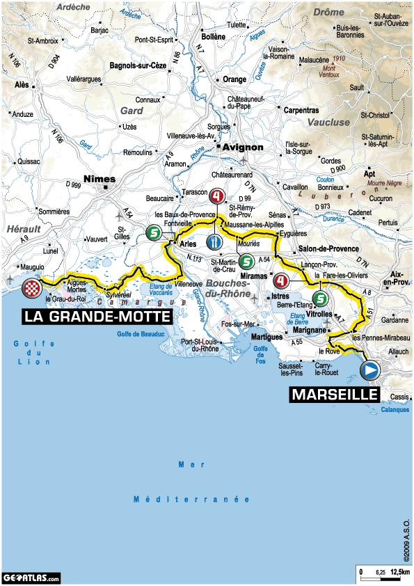 Tour de France 2009 : 3ème étape Marseille - La Grande Motte (le parcours)