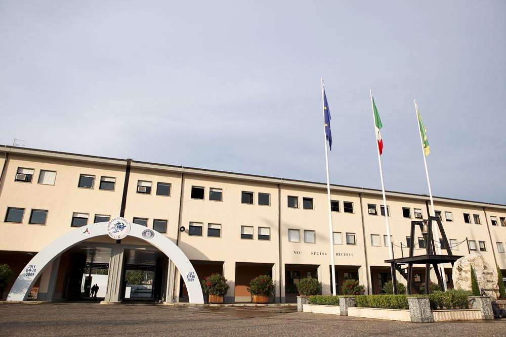 The facade of the command station building of the Guardia di Finanza Inspectors' complex