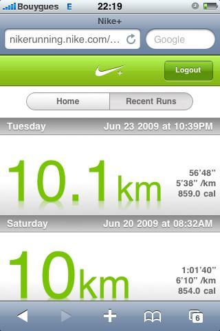 Nike Running Mobile - Recent Runs