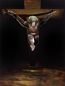 Blasphème ignoble ! Un singe en croix !