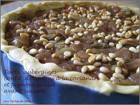 Tarte aubergines confit d'oignons et pignons grillés