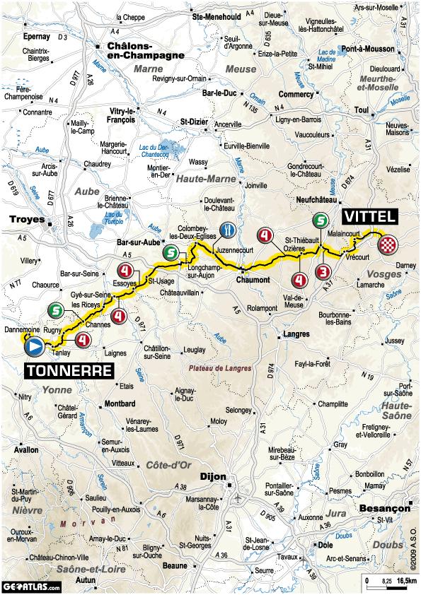 Tour de France 2009 : 12ème étape Tonnerre - Vittel (le parcours)