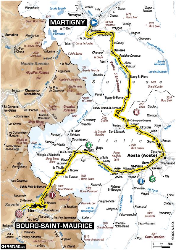 Tour de France 2009 : 16ème étape Martigny - Bourg-Saint-Maurice (le parcours)