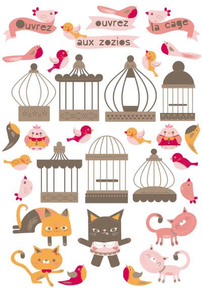 stickers chats,stickers cage,stickers oiseaux