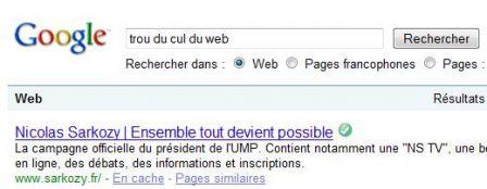 Trou du cul du web: Sarkozy.fr en pole position