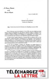 La lettre de la Cour des comptes à Nicolas Sarkozy.