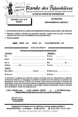 Engagement de la 20ème rando des palombières (33) le 6 septembre 2009