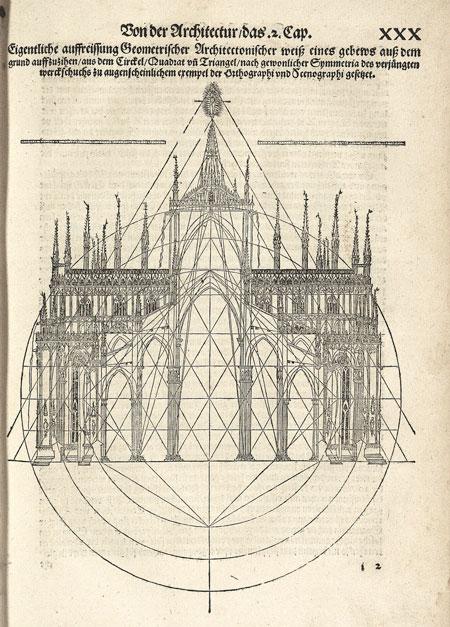 Élévation du Duomo de Milan selon le schéma ad triangulum