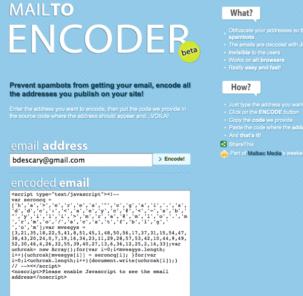 mailtoencoder Mailto Encoder: publiez votre adresse mail sur le Web sans soucis