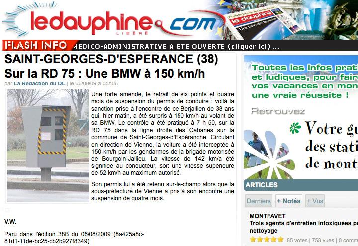 Une BMW flashée à 150 km/h en Isère…