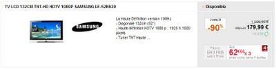 Bon plan 3Suisses : un LCD Samsung 132cm Full HD à 179 euros !