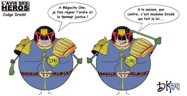 Tags : Judge Dress, 2000 AD, bd, bande dessinée, comics UK, sf, science fiction, Sylvester Stallon, film, cinéma, Megacity One, ordre et justice, l'avis des héros, dessin humoristique, strip, parodie, gag, caricature, joke, image