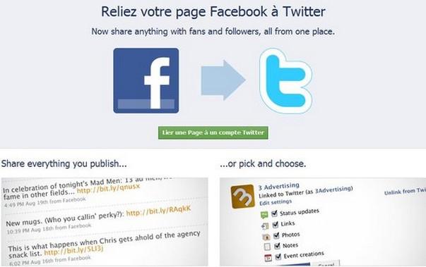 facebook nouvelle fonctionnalité : connecter votre page facebook à twitter