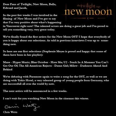 Chris Weitz annonce les artistes qui seront dans la BO de New Moon