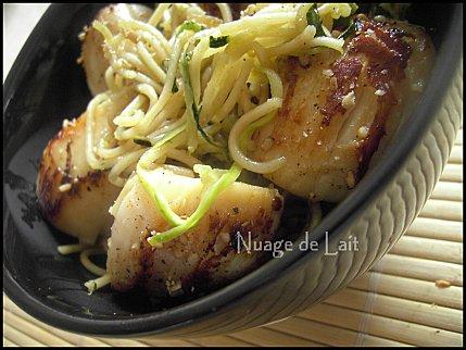 Nouilles Chinoises sautées aux Courgettes, Saint-Jacques à la Plancha