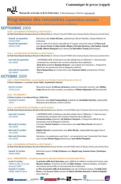 Calendrier des rencontres de septembre-octobre de la MEL