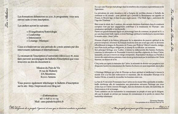 Programme pour l'association Pain de Vie