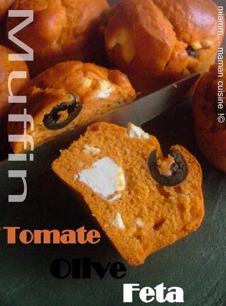 Muffins écarlates : tomates, olives & feta