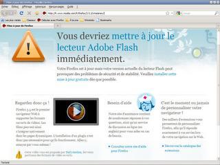 Firefox vérification version plugin Flash - Ecran d'alerte