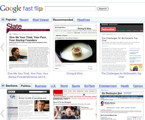 fast flip 1 Fast Flip, un Google News sous forme de magazine