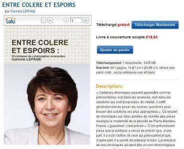 Contre Hadopi, Corinne Lepage offre l'ebook Entre Colère et espoirs