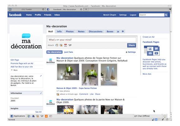 Fan Page de Ma décoration sur Facebook