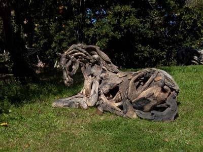 Sculptures de chevaux en bois flottes