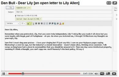 Email ouvert et chanté à Lily Allen, sur le piratage de musique