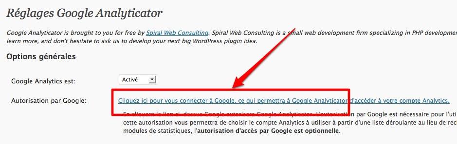 google analyticator 2 Wordpress: ajoutez un widget Google Analytics sur le tableau de bord