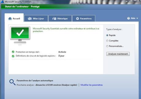 l'anti-virus gratuit Microsoft Security Essentials disponible en téléchargement