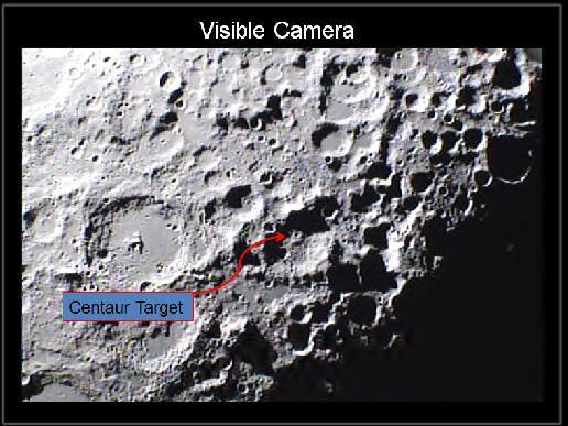 Cible de l'impact de l'étage de fusée Centaure dans le cratère Cabeus