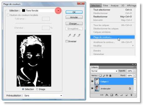 TUTU PHOTOSHOP : La réalisation d'un portrait typographique ! Sélection des tons foncés