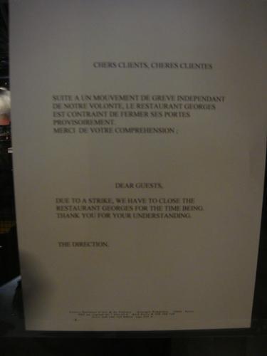 Le Georges (restaurant Costes du Musée Pompidou) en grève…