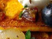 Blinis butternut épices, accompagnement chèvre, fruits secs frais